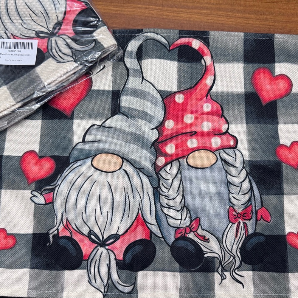 Gnome Red and Gray Heart Placemat- Set of 4